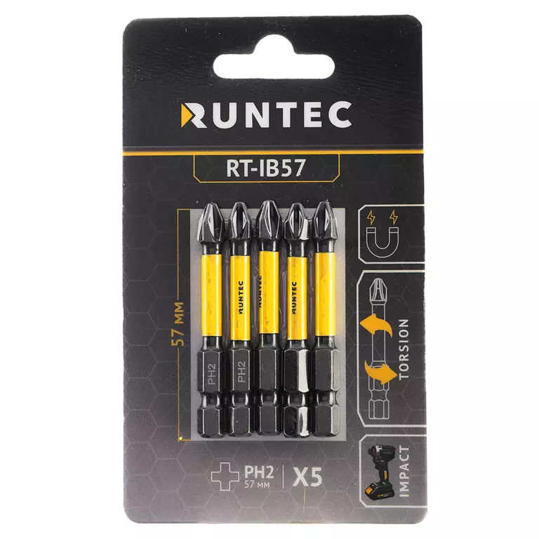Бита ударная RUNTEC H6.35 57мм PH2 5шт