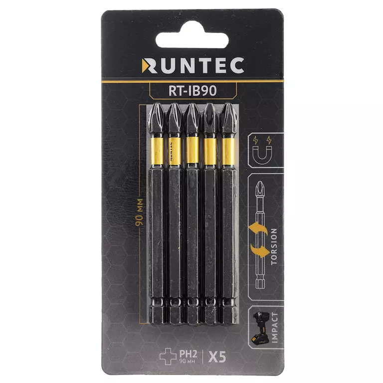 Бита ударная RUNTEC H6.35 90мм PH2 5шт