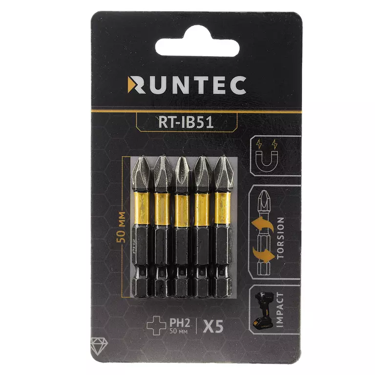Бита ударная RUNTEC Diamond Coating H6.35 50мм PH2 5шт