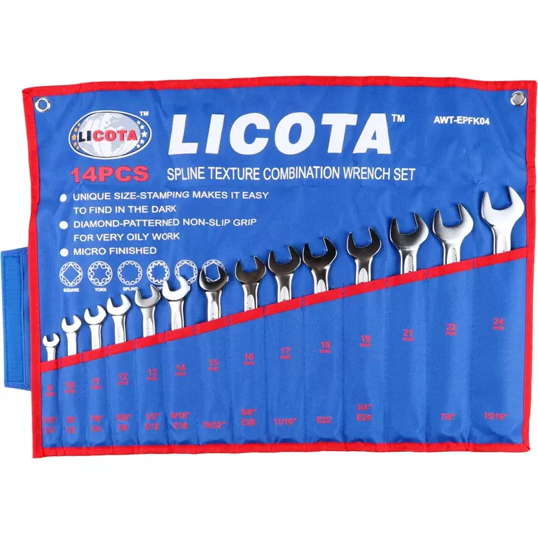 Licota AWT-EPFK04 Набор ключей комбинированных текстурных 14пр. 8-24 мм Spline