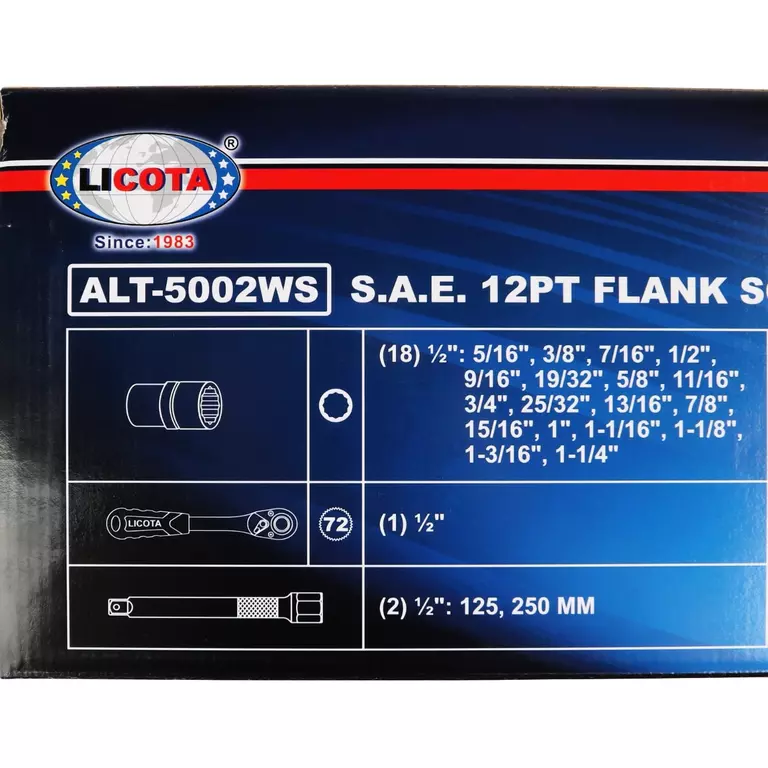 Licota ALT-5002WS Набор торцевых головок 1/2", 12гр., 5/16 - 1-1/4", 24пр.