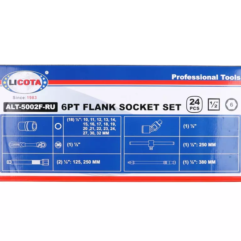 Licota ALT-5002F-RU Набор торцевых головок 1/2" 24пр. 10 - 32 мм