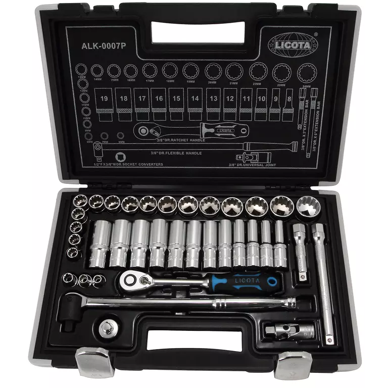 Licota ALK-0007P Набор торцевых головок 3/8" 12гр. 37пр. 6-24 мм spline