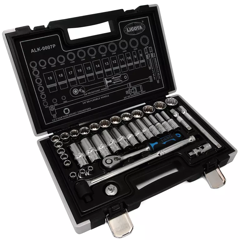 Licota ALK-0007P Набор торцевых головок 3/8" 12гр. 37пр. 6-24 мм spline