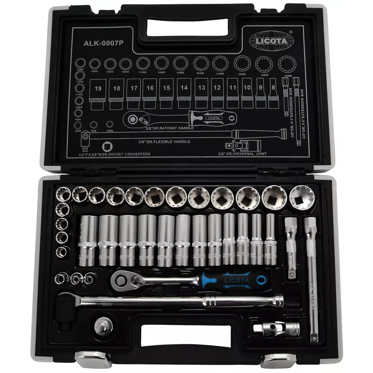 Licota ALK-0007P Набор торцевых головок 3/8" 12гр. 37пр. 6-24 мм spline