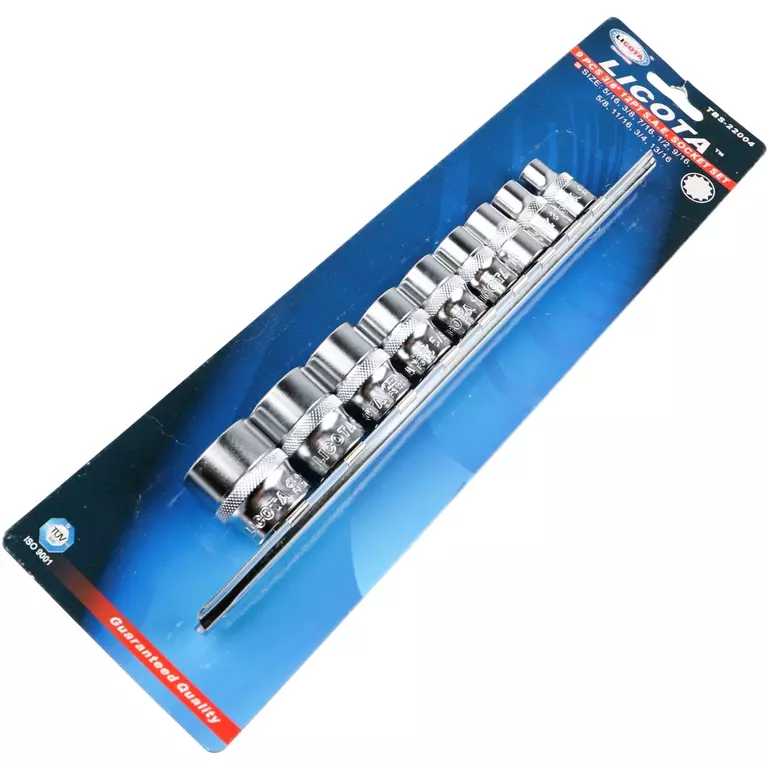 Licota TBS-22004 Набор торцевых головок 3/8" 12 гр. 5/16"-13/16" 9пр. на линейке