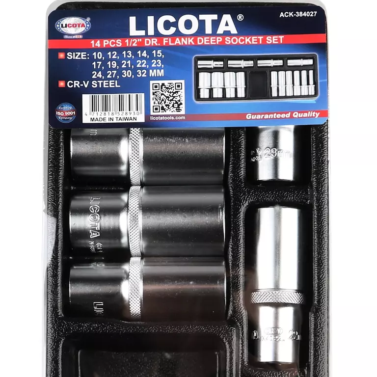 Licota ACK-384027 Набор торцевых головок глубоких 1/2" 14 пр. в ложементе 10 - 32 мм