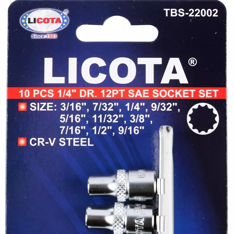Licota TBS-22002 Набор торцевых головок 1/4" 12 гр. 3/16"-9/16" 10пр. на линейке