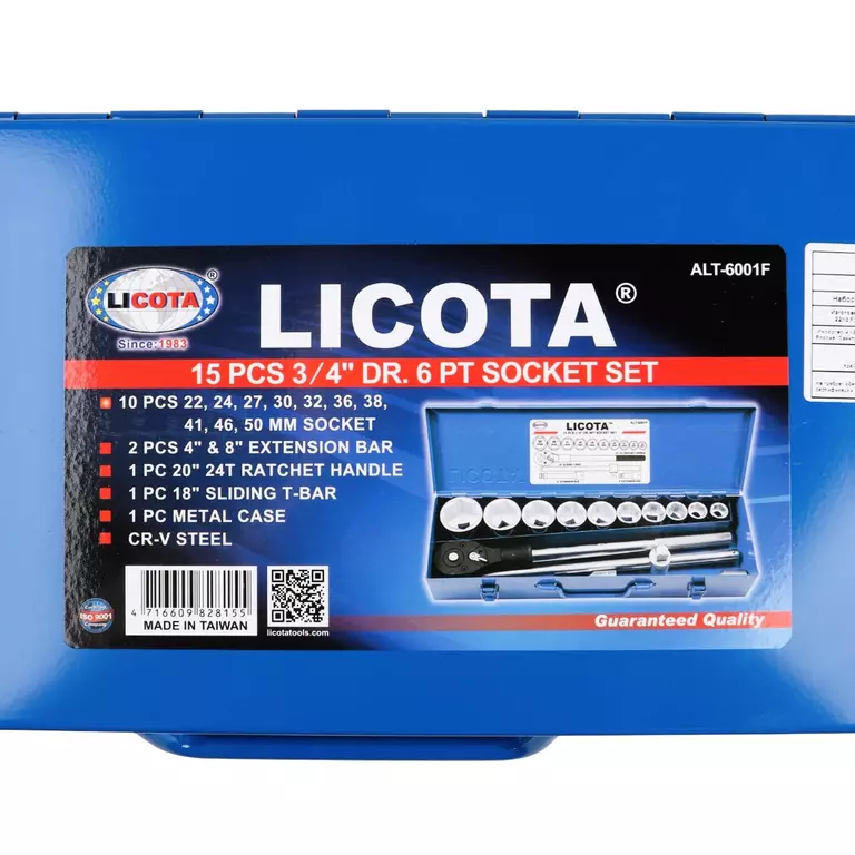 Licota ALT-6001F Набор торцевых головок 3/4", 6гр., 22-50 мм, 15пр.