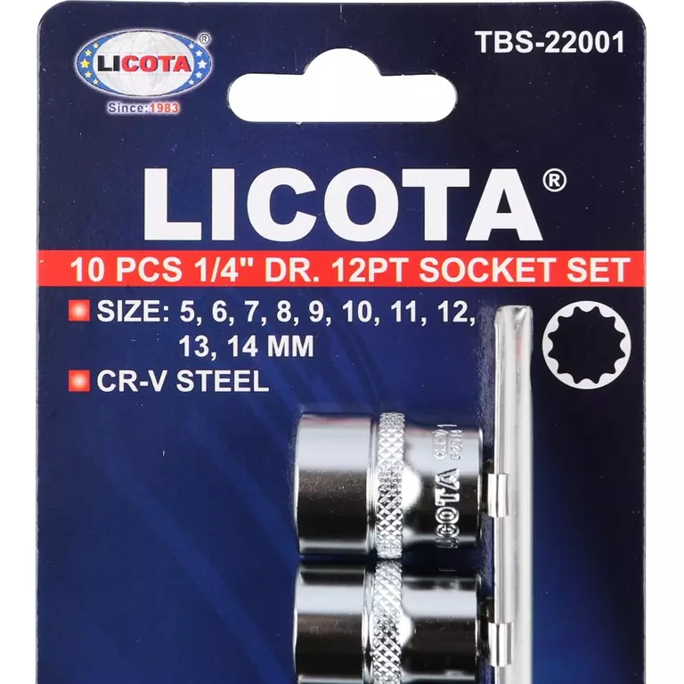 Licota TBS-22001 Набор торцевых головок 1/4" 12 гр. 5-14 мм 10пр. на линейке
