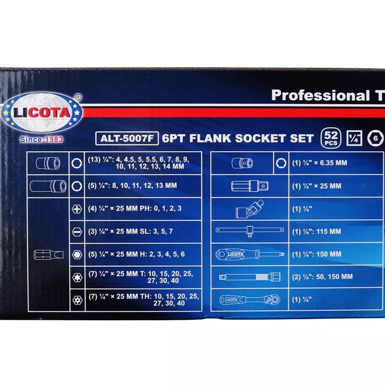 Licota ALT-5007F Набор торцевых головок 1/4" 52пр