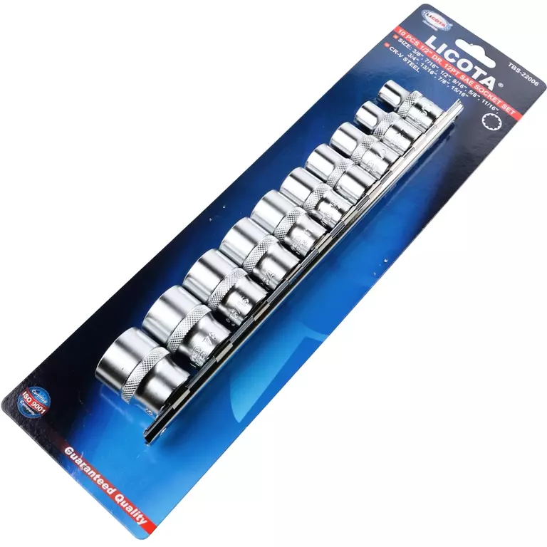 Licota TBS-22006 Набор торцевых головок 1/2" 12 гр. 3/8"-15/16" 10пр. на линейке