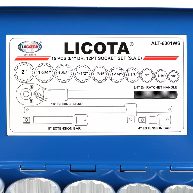 Licota ALT-6001WS Набор торцевых головок 3/4", 12гр., 7/8"-2", 15пр.