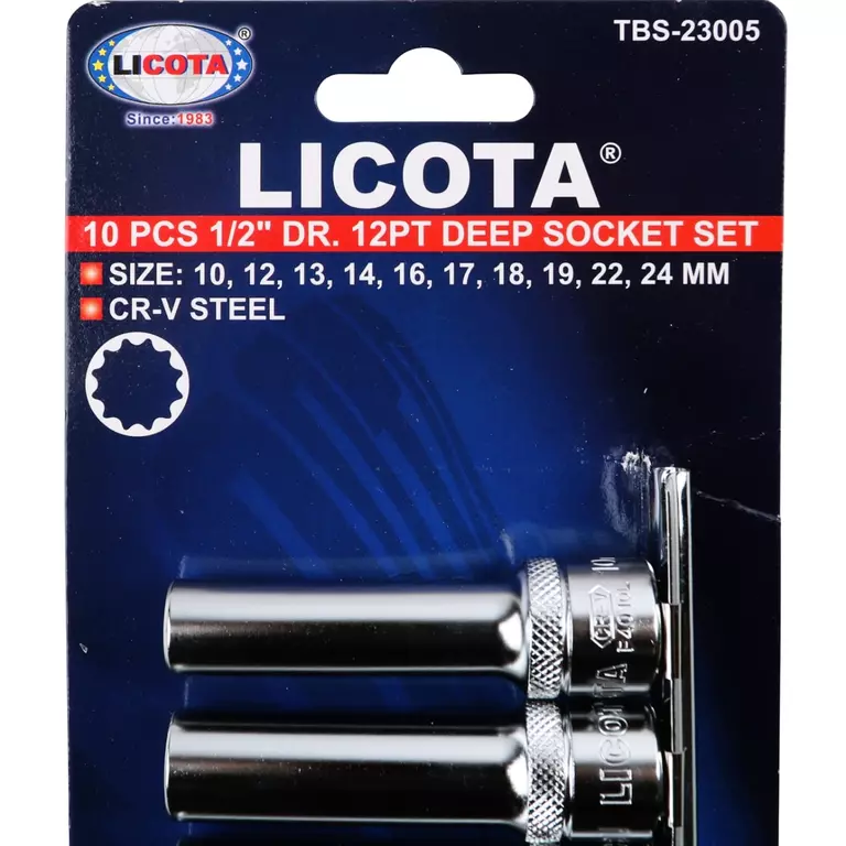 Licota TBS-23005 Набор глубоких торцевых головок 1/2" 12 гр. 10-24 мм 10пр. на линейке