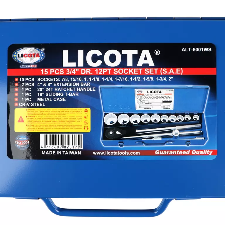 Licota ALT-6001WS Набор торцевых головок 3/4", 12гр., 7/8"-2", 15пр.