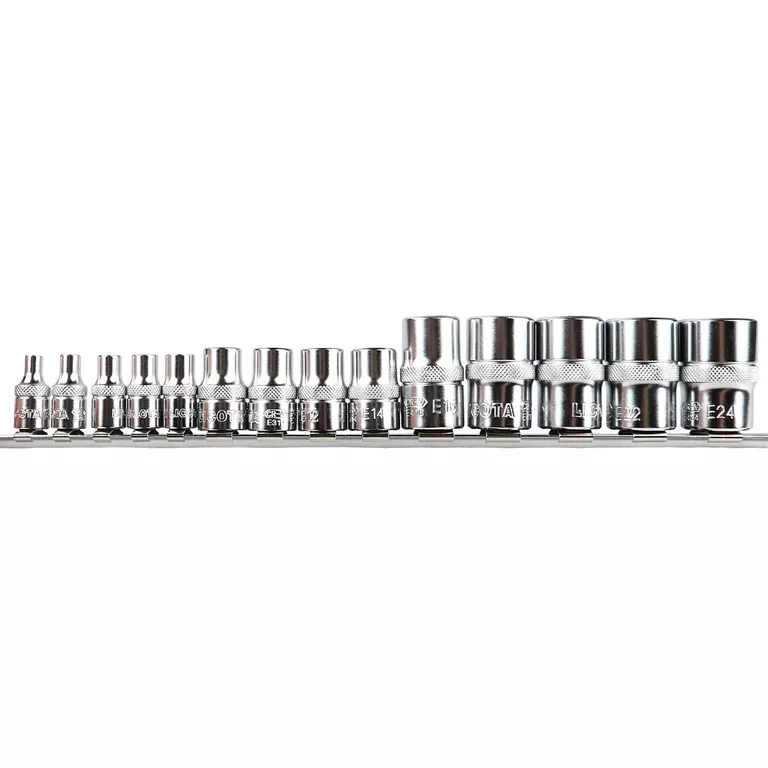 Licota TBS-11005 Набор головок Е-профиль Е4-Е24 1/4", 3/8", 1/2" 14пр. на линейке