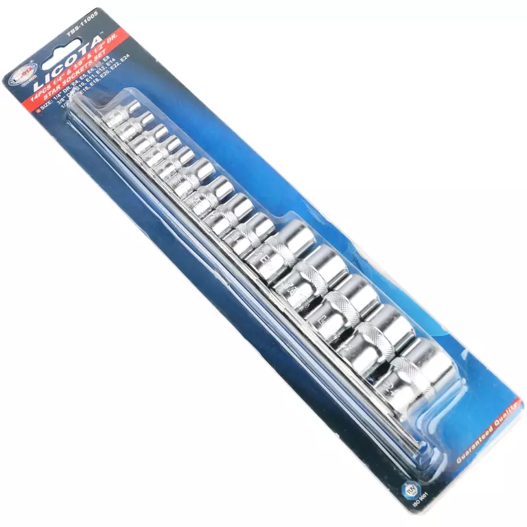 Licota TBS-11005 Набор головок Е-профиль Е4-Е24 1/4", 3/8", 1/2" 14пр. на линейке