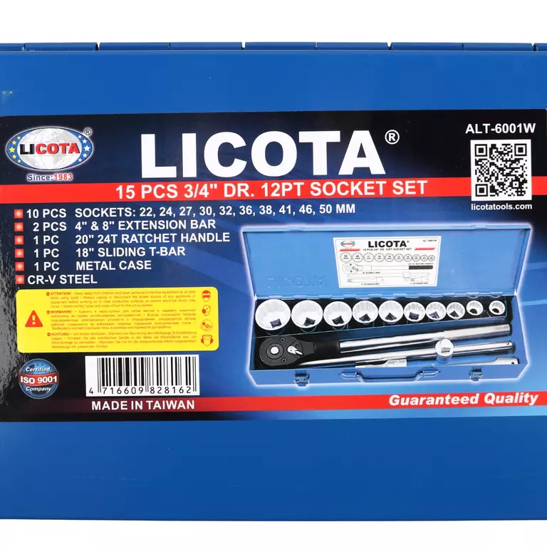 Licota ALT-6001W Набор торцевых головок 3/4", 12гр., 22-50 мм, 15пр.
