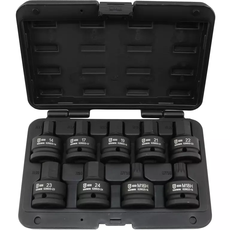 Набор ударных головок 3/4" 9 пр. HEX 14-24 мм, SPLINE 16,18 мм, L= 60mm, в кейсе