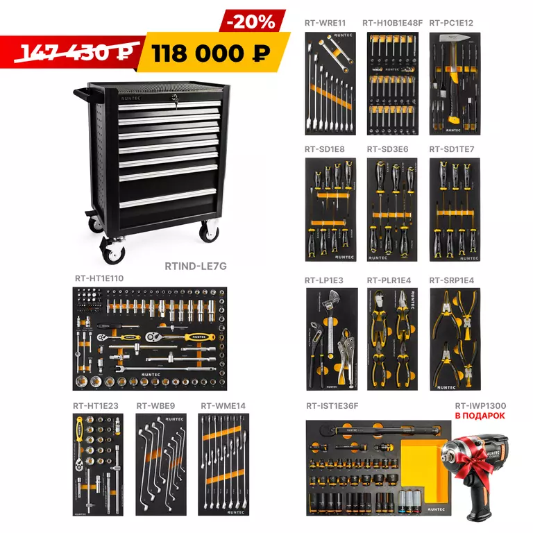 Тележка инструментальная Limited Edition 7 полочная Industrial серая с комплектом инструмента, 298 предметов