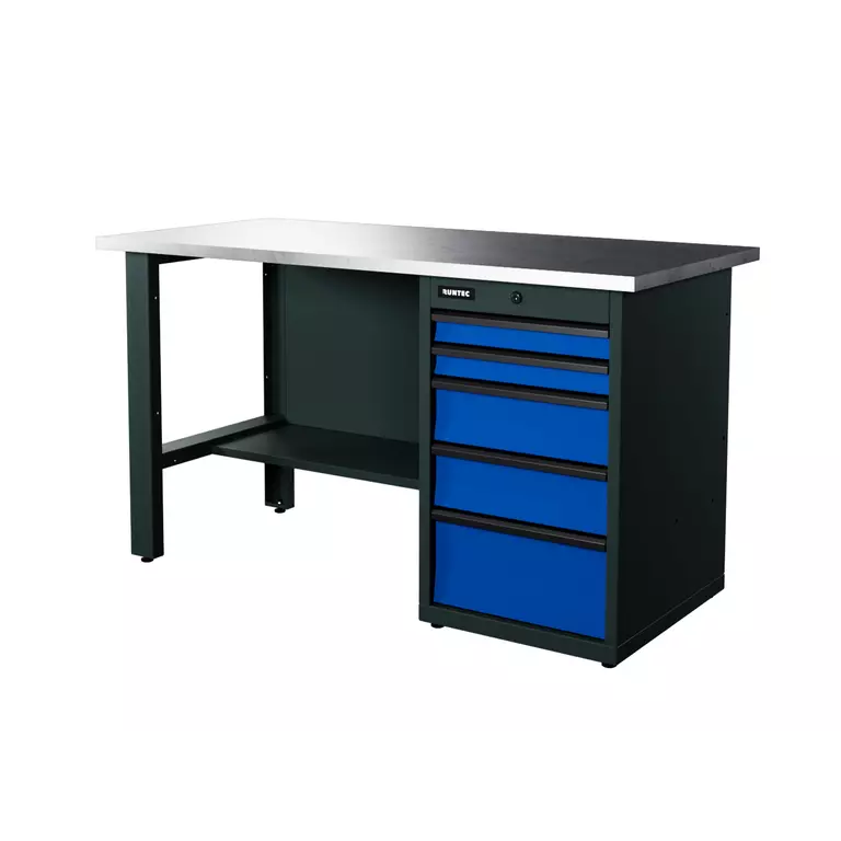 Верстак серии Industrial, 1500 мм, оцинк., тумба с 5-ю ящиками, синий RAL 5005