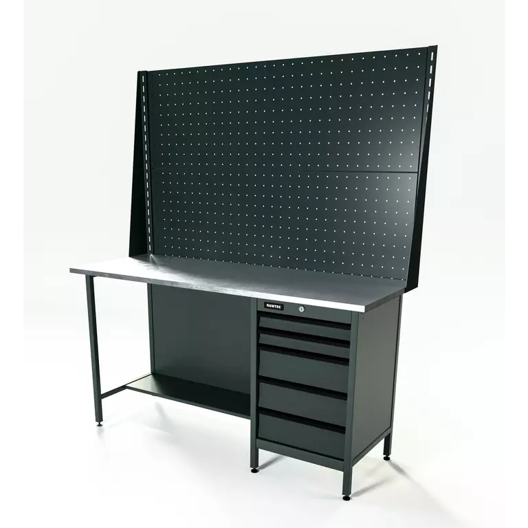 Верстак серии Standart, 1600 мм, оцинк, тумба с 5-ю ящиками, экран 1000, серый RAL 7016